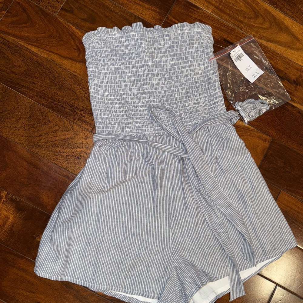 Hollister Blue and White Striped Jumpsuit